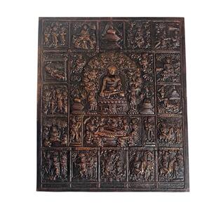 Geprägte Kupferplatte mit Motiven aus Buddhas Leben