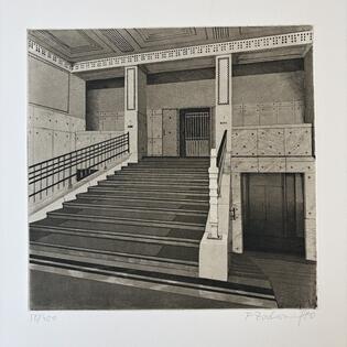 Radierung von Franz Zadrazil- Otto Wagner, Postsparkasse