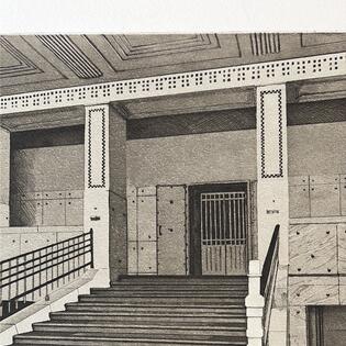 Radierung von Franz Zadrazil- Otto Wagner, Postsparkasse